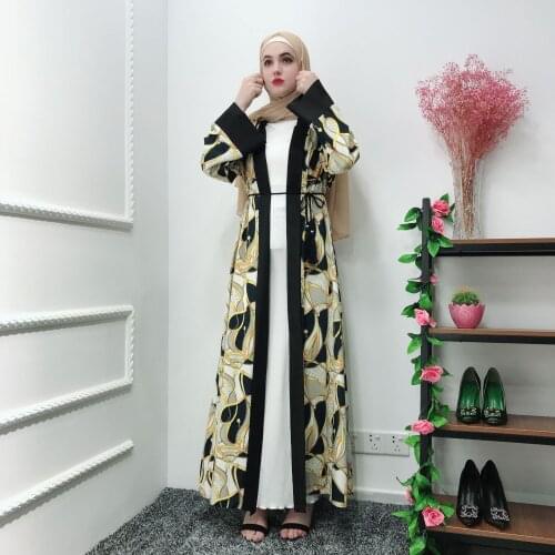 Elegant Muslim Print Robes Abaya Floral Maxi Dress Cardigan Kimono Long Robe Gowns Tunic Jubah Middle East Ramadan robes