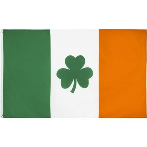 Wholesale wave Ireland St. Patricks Day Flag flag of choice Brass buttonhole 90*150cm Ireland Clover banner
