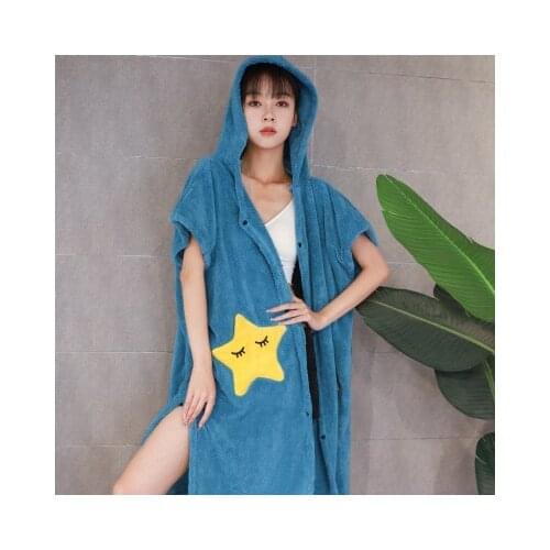 Open Front Wearable Breathrobe Beach Poncho Towel Fast Absorbing Water Changing Robe Hooded Bath Towel Dress With Cloak