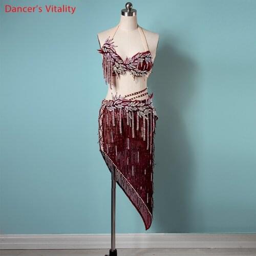 Belly Dance Set Diamond-Studded Bra Tassel Short Skirt Competition Clothes High-End Custom Adult Child Suit Performance Clothing