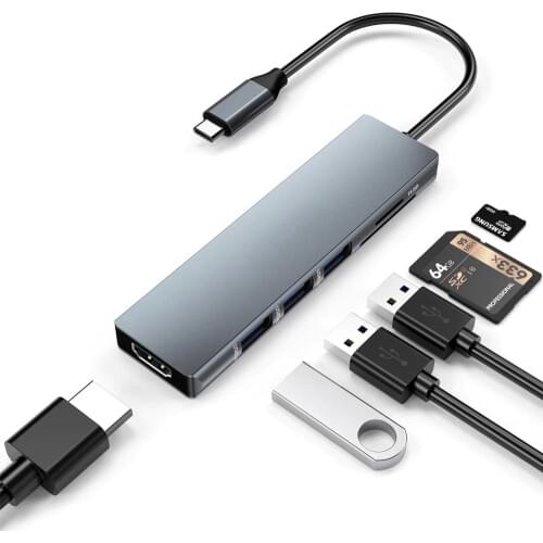 USB C Hdmi Hub 6 in 1 USB C Adapter Type C to 4K HDMI USB 3.0 Port TF Card SD Card Slot Compatible with MacBook iPad
