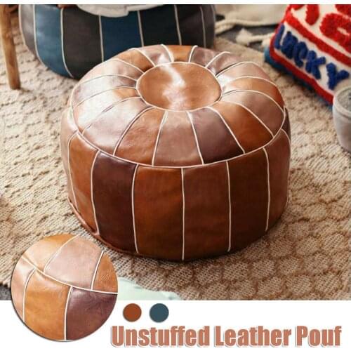 1Pcs Moroccan PU Leather Pouf Embroider Craft Hassock Ottoman Footstool Round Large 50*35cm Artificial Leather Unstuffed Cushion