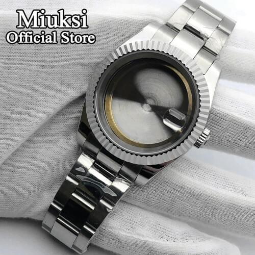 Miuksi 40mm sapphire glass silver case fit NH35 NH36 ETA 2836 Miyota 8205 8215 821A Mingzhu DG 2813 3804 Seagull ST1612 movement
