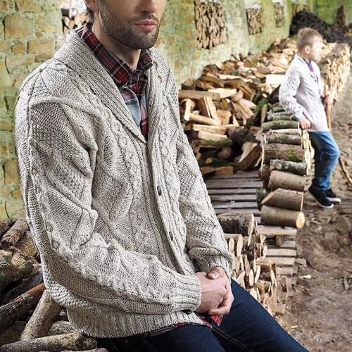 Mens Casual Cardigan Sweater Knitted with Pockets Button Down Male Solid Color Knitwear Thick Shawl Neck Winter Warm Coats Tops