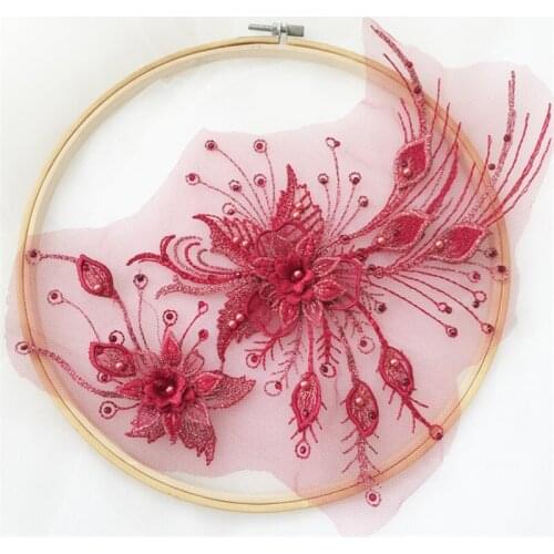 Clothing Embroidery Flower Patches Embroidered-Neckline-Collar Applique Badge Pink