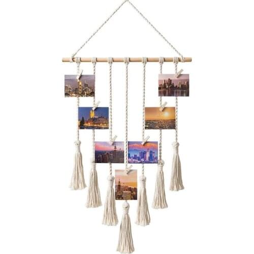 PPYY-Hanging Photo Display Macrame Wall Hanging Pictures Organizer Home Decor, with 25 Wood Clips