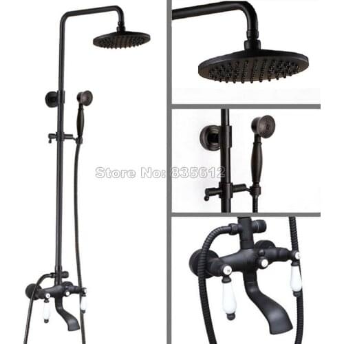 Bathroom Wall Mounted Rain Shower Faucet Set with Handheld Shower+Shower Head Black Oil Rubbed Bronze Bath Tub Mixer Tap Whg145