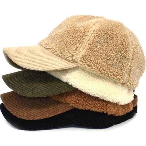 2021 New Lamb Wool Baseball Cap Corduroy Warm Caps Visors Hats for Women Men Hat Gorras Hombre Gorras Hombre Casquette Femme