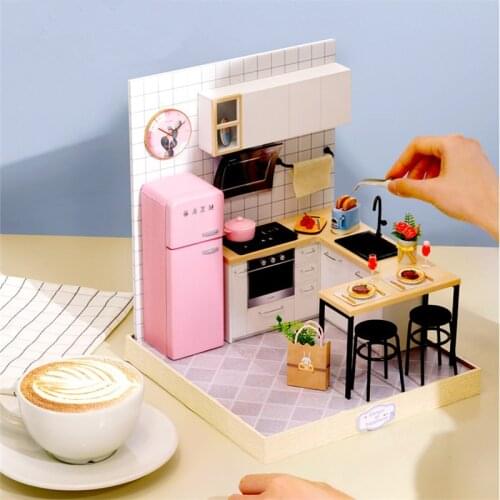 OB11 Furniture Lol DIY Wood Dollhouse Miniatures 1/12 Kitchen Bedroom Blyth BJD Accessories House Manual Material Package Puzzle