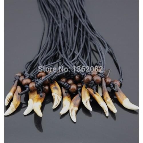 Wholesale 10pcs Tibet Real Tooth Fangs Wolf Teeth Pendants Surfer Adjustable Necklace Amulet Gift MN251