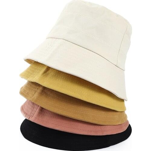 Doitbest woman Beach Bucket Cap Cotton Bucket Hats Women Men Summer Sunscreen Hat Solid color Sunbonnet Outdoor Fishermans Hat