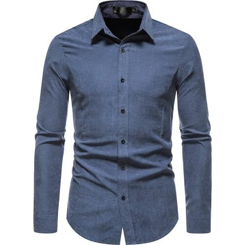 PARKLEES Mens Slim Fit Solid Casual Vintage Button Up Shirt Fashion Long Sleeve Formal Dress Shirts for Men Camisas Para Hombre