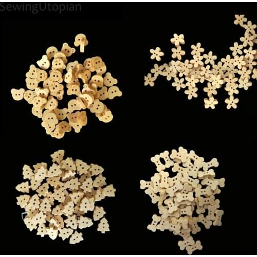 100PCS Natural Color Cute Cartoon Wooden Button for Kids Sewing Buttons Clothes Accessories Wooden Crafts Decoration DIY
