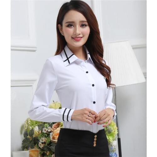 2019 Spring Summer mujer Polo Shirt Women Female long Sleeve Lapel White feminina Casual Shirts Lady Polo femme Brand Clothing
