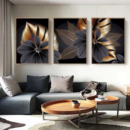 SDOYUNO 3Pcs 40x50cm Painting By Numbers Golden Leaf DIY Paint By Numbers On Canvas Plant Frameless Number Painting Home Decor