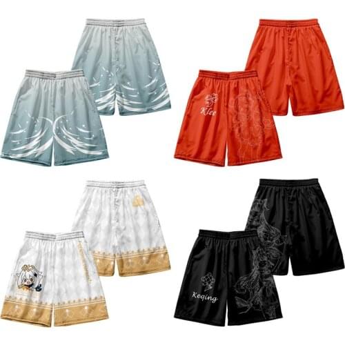 Genshin Impact Shorts Anime Ganyu Printing Pants Keqing Paimon Lumine Beach Pants Fashion Casual Loose Panties Men Women Summer