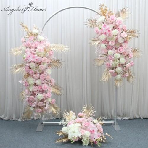 Custom New Golden Pink White Rose Artificial Flower Row Arrangement Wedding Arch Backdrop Decor Hanging Corner Flower Home Decor