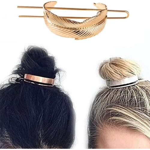 Original Design Alloy Round Top Hairpin Feather Minimalist Hair Stick Girl Hair Accessories Hair Jewelry