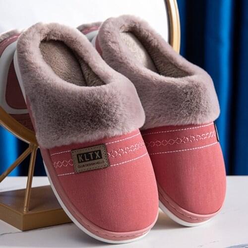 Winter Woman Slippers Platform Velvet Ladies Slipper Waterproof Leather Cotton Shoes Female Warm Home Slides Soft In-Sole Comfy