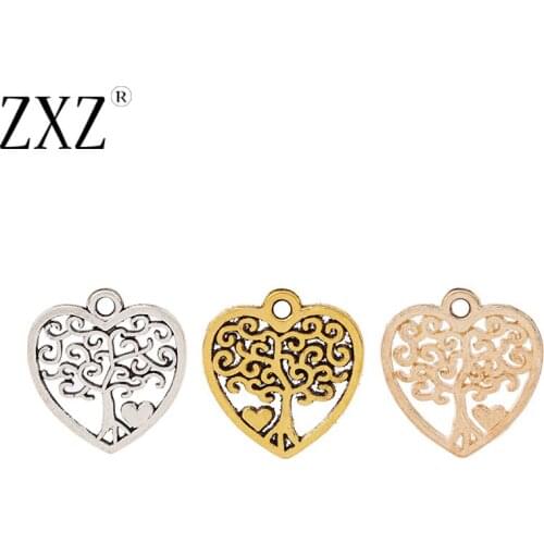 ZXZ 20pcs Gold Tone Heart Love Tree Charms Pendants Beads for DIY Necklace Bracelet Jewelry Making Findings 17x18mm