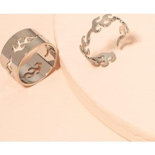2 Pcs/set of Korean Flame Rings for Women Simple Fashion Open Ring Set Vintage Moire Ring Couple Rings Accessories Jewelry