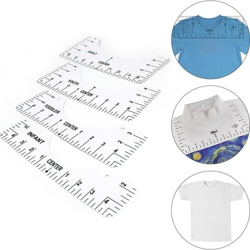 4pcs T-Shirt Guide Rulers Neck Size Ruler T-Shirt Alignment Ruler for Guiding Drawing Template Craft Tool Sewing Accessories