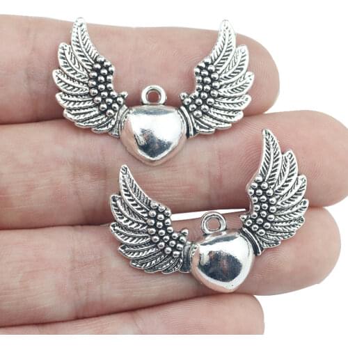 6 Pieces 27*35mm Antique Silver Color Wings to Fly Charms Keychain For DIY Jewelry Making