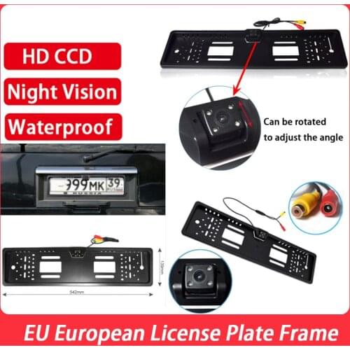 Car Rear View Camera Waterproof EU European License Plate Frame Parktronic Reverse 4 LED Night Vision Back up Camera