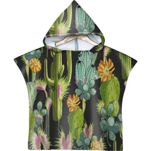 Free shipping Tropical Cactus Flower Leaves Plant Baby Kids Hooded Towel Pool Beach Poncho Towel Cape Novelty Gift