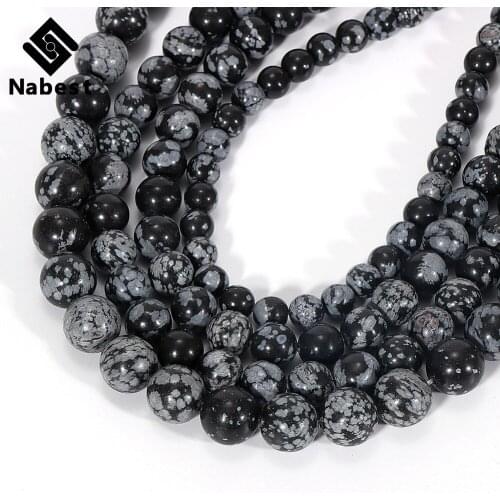 Fashion Natural Jewelry Snow Flake Stone Round Loose Beads 4/6/8/10/12mm DIY Men/Women Bracelet Necklace Ear Stud Accessories