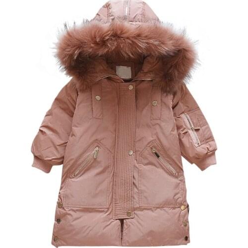 Winter Overalls for Girls Fur Collar Hooded Children Kids Cotton Parka Coats Toddler Girl Long Outerwear Jackets Teenage Clothes