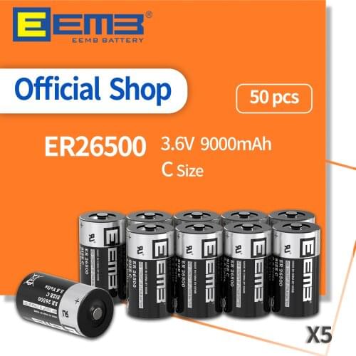 EEMB 50PCS ER26500 Lithium Battery 3.6V C Size Batteries 9000mAh NON-Rechargeable Battery for Water Meter Alarm Home Monitor
