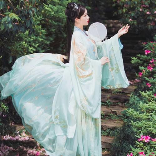 "Feng Ling Yun" Womens Chinese Style Vintage Dress Gorgeous Princess Hanfu Long Dress Set Trench Ruqun Yellow Green Gradient
