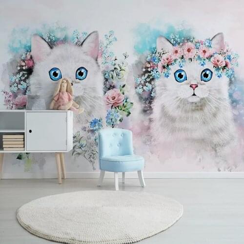 Custom Wall Murals 3D Photo Wallpaper Flower Cat Girl Room Children Room Bedroom Decoration Background Wall Painting Wallpapers