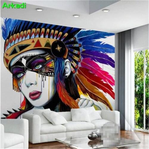European Indian Style Masked Abstract Painting Oil Painted Wall 3D Abstract Photo Wallpaper TV Background Mural Wallpaper