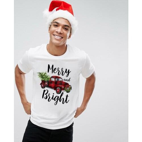 T Shirts Plaid Merry Christmas T-shirts Casual Men Xmas Tree Truck Tshirts Fashion Harajuku Holiday Winter Tshirt Clothes