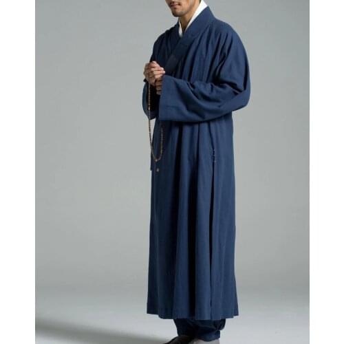 4color Unisex Summer high-grade Cotton&linen shaolin monk suit lay meditation gown robe kung fu martial arts uniforms blue/gray