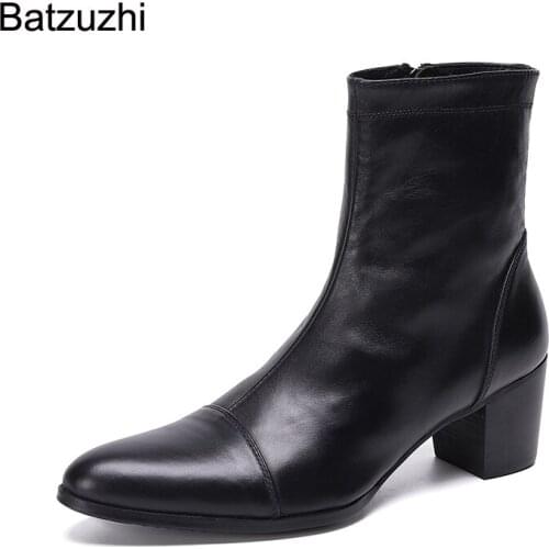 Batzuzhi Handsome Men Boots 7cm High Heels Genuine Boots Men Black Ankle Knight Botas Hombre for Men Party/Wedding, EU38-46