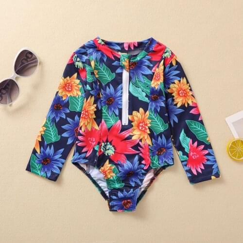1-6Years Long sleeve swimsuit Toddler Baby Kids Girls Boys Zipper Flower Print One-Piece Beach Swimwear volsos binba y lola M4