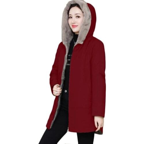 2021 Autumn Winter New Long Cotton Jacket Hooded Parka Imitation Fur Coat Plus Size Womens Plus Velvet Liner Cold-proof Overcoat