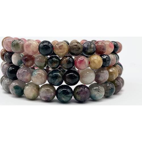 Hot New Nature Tourmalite 100% Really Color Crystal Stone Round Bead Bracelet For Girl Women 4MM-6MM Not Glass