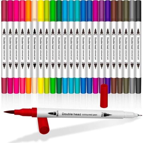 Dual Tip Brush Art Markers Pens for Kids Adult Coloring Books Drawing Bullet Journal Planner Calendar 24 Colors 1~2 mm & 0.4mm