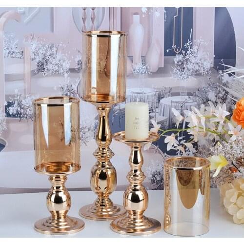 Metal Glass Candlesticks Gold Candle Holders Wedding Centerpieces Table Decoration Candelabra Home Dining Table Decor Ornament