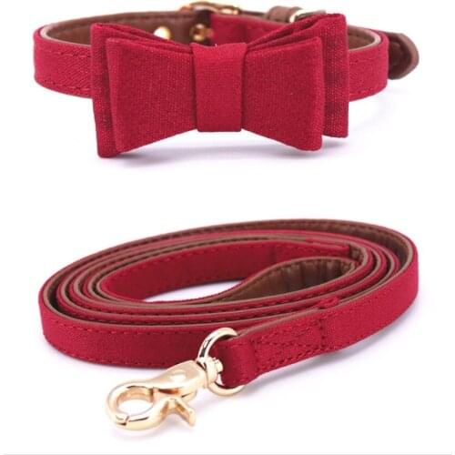 Lovely Linen and Leather Cat Collar Dog Collar for All Cats and Small Medium Dogs 3 Colors Available With Bowknot Pet Collar