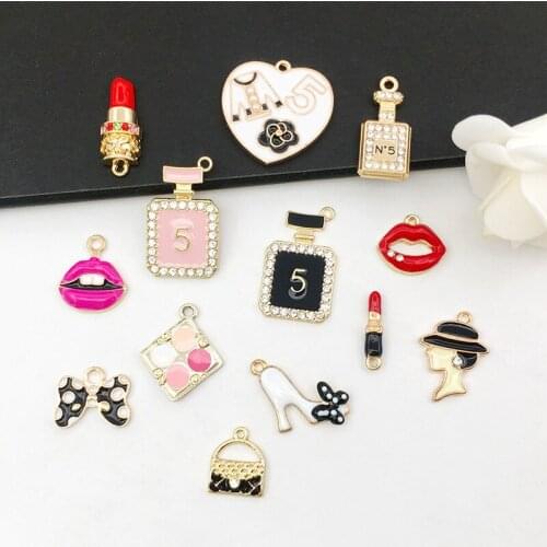 20pcs Fashion personality lipstick perfume bag heart clothes high heels diy pendant small pendant bracelet jewelry accessories
