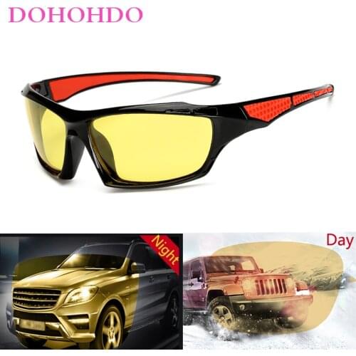 DOHOHDO Fashion Man Night Vision Glasses Driver Driving Night Vision Glasses Driving Yellow Lens Classic Anti Glare Vision UV400