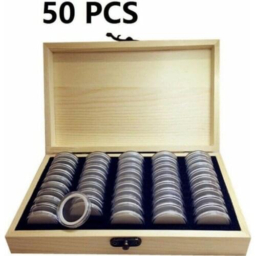 Fashion Solid Round Wooden Coins Display Storage Box Case for Collectible Coin 50 Capsules