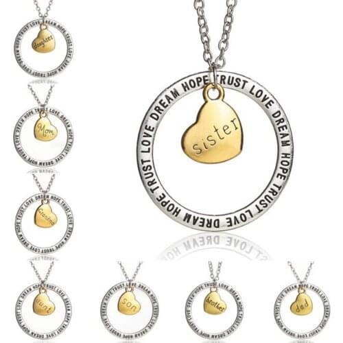 Family Member Parents Heart Dream Hope Trust Love Necklace Engraved Round Pendant Necklaces For Women Trendy Inspire Jewelry New