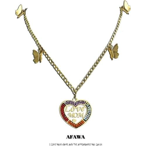 Butterfly Love MOM Crystal Stainless Steel Pendants Necklaces Mom Gift Heart Necklaces Jewelry colgante mujer moda N9528S05