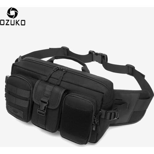 OZUKO Mens Waist Bag Fashion Outdoor Sports Chest Bags Male Waterproof Fanny Belt Pack Hip Bum Crossbody Bag Large Molle Pouch